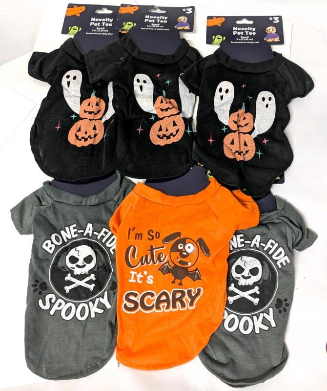 6 New Small Dog-Sized (9") Spooky Novelty Pet T-Shirts