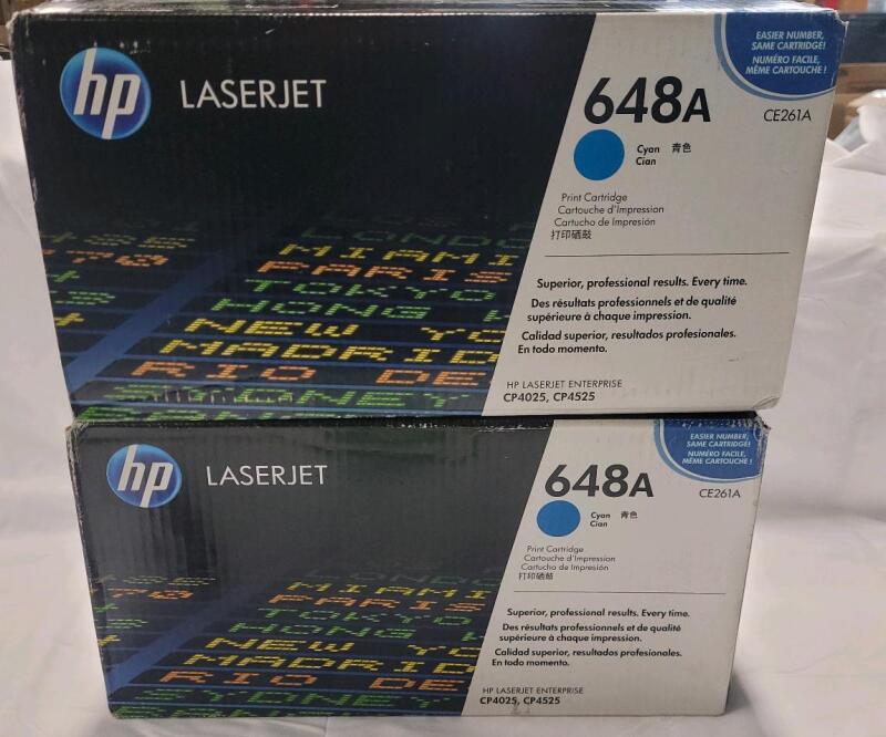 Two (2) New HP LaserJet 648A CYAN Print Cartridges , Sealed