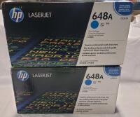 Two (2) New HP LaserJet 648A CYAN Print Cartridges , Sealed