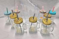 New - 60oz Pitcher & 9 Mason Jar Glasses w/Straw and Lid