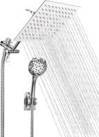 New High Pressure Shower Head, Handheld & Rainfall Shower Head Combo with 11&rdquo; Extension Arm, 1.5M Hose, Height/Angle Adjustable, 9-setting Handheld Shower with Holder, Filter, Anti-leak, Chrome