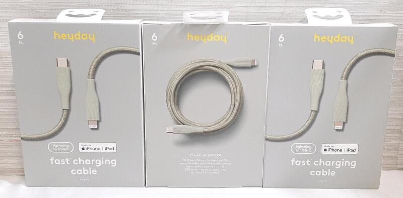 3 New Heyday 6ft Lightning to USB-C Fast Charging Cables