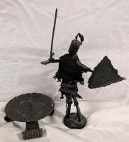 Metal Candle Holder and Hand Made Metal Knight Statue. Statue Measures 11" Tall.