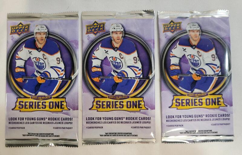 2025 Upper Deck Series One NHL Hockey Sealed Trading Card Wax Packs , Three (3) Packs