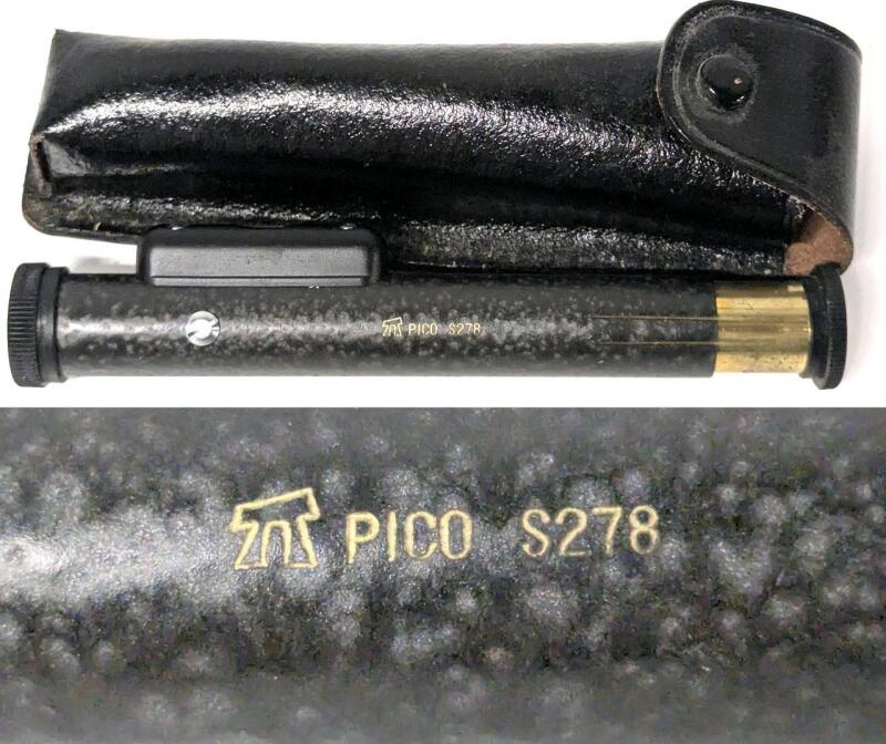 Vintage PICO S278 Transit Scope Sight / Monocular With Attatched Level & Leather Belt Case. 5.2" - 5.8" Long