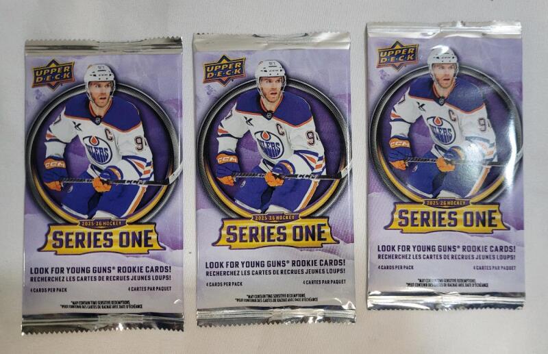 2025 Upper Deck Series One NHL Hockey Sealed Trading Card Wax Packs , Three (3) Packs