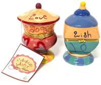 2 New Joyce Shelton "Love" & "Wish" Porcelain Trinket Boxes, 4.5" Tall Each