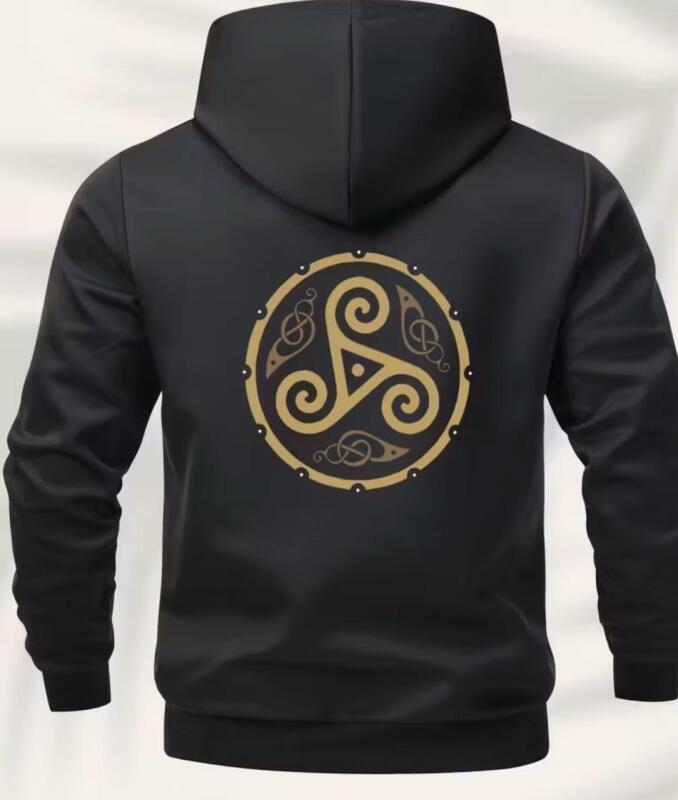 New Men&rsquo;s Size XL Trendy Celtic Knot Jacket Hooded With Golden Celtic Knot Design Casual Zip-Up Coat, Long Sleeve, Regular Fit, Polyester Lining, Front Pockets Machine Wash Stock Photos added