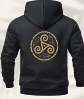 New Men&rsquo;s Size XL Trendy Celtic Knot Jacket Hooded With Golden Celtic Knot Design Casual Zip-Up Coat, Long Sleeve, Regular Fit, Polyester Lining, Front Pockets Machine Wash Stock Photos added