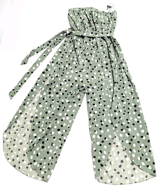 New Size SM Women's Angashion Sleeveless Open-Leg Jumpsuit With Waist Tie