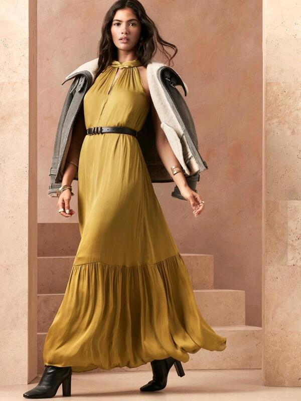 New Size SM Women's BANANA REPUBLIC TWISTED MAXI DRESS, Aspirational Gold, Retails Over $200!
