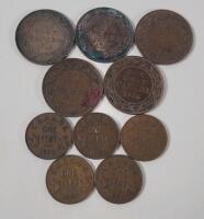1916 - 1936 Canadian Large & Small One Cent Pennies . Large : 1916 , 1917 , 1918 , 1919 , 1920 . Small : 1920 , 1932 , 1933 , 1935 , 1936 . Ten (10) Coins .