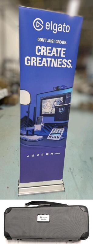 7ft Tall &times; 25.5" Wide Retractable El Gato Vinyl Signage With Corsair Case