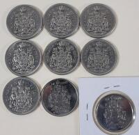 1968 - 2002 Canadian 50 Cent Half Dollar Coins . 1968 &times;3 , 1969 , 1973 , 1974 &times;2 , 2002 &times;2 . Nine (9) Coins