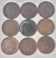 1890 - 1903 USA Indian Head One Cent Pennies . 1890 , 1892 , 1893 , 1895 , 1900 , 1901 , 1902 & 1903 &times;2 . Nine (9) Coins