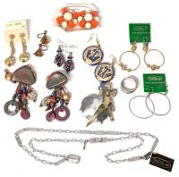 Vintage to Modern Jewelry: Signed D'ORLEN Chain 26", Clip-On, Screw-Back & Pierced Earrings, Size 7 Open-Cuff Ring With Enamel Koi Fish, Brooch