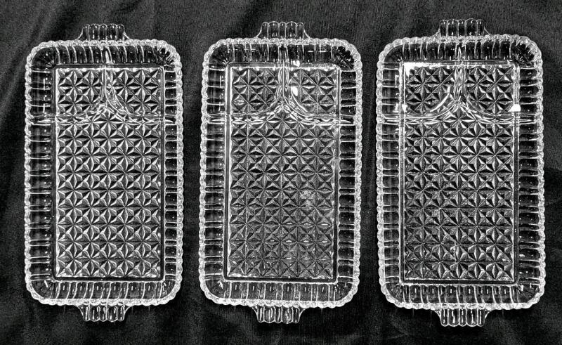 3 Vintage Unsigned Anchor Hocking Arlington Star Glass Snack Trays / Plates, 6" &times; 10" Each (Excl Handles)