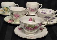 5 Vintage Teacups & Saucers - Hammersley, Colclough, Delphine, Japan +