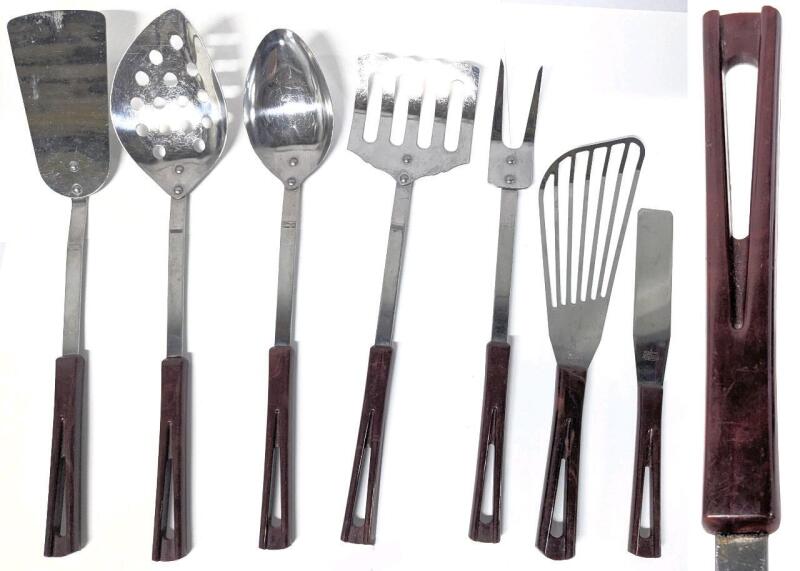 Vintage MCM Stanhome Bakelite Handle Stainless Steel Kitchen Implements, Up To 14.5" Long
