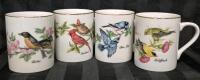 4 Vintage 1985 Bird Coffee Cups by John James Audubon Porcelains - Robin, Cardinal, Blue Jay and Goldfinch