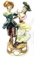 Huge 22" Tall Vintage Signed CAPODIMONTE Italy Dancing Couples Statue, Hairline Crack in Man's Ankle, Fleabites Can Be Felt