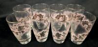 8 Vintage MCM Libbey Duchess Pink and Gold Floral Design Drinking Glasses, 5.25" Tall<br/>