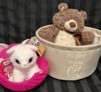 As New Pets Alive Talking Cat "Meow's" + New Storage Basket & Ganz Teddy Bear Plush