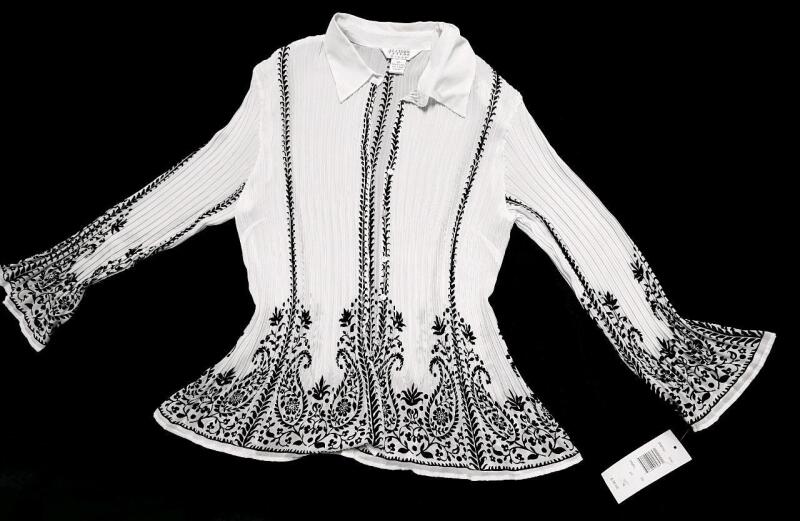 New Size 3XL Women's ALLISON TAYLOR Sheer Button-Up Crinkle Blouse, Retailed For Over $70!