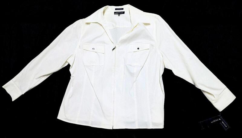 New Size 3XL Women's JONES New York Stretch Ribbed Zip-Up Long-Sleeve Pocket Top, Marks & Discoloration From Storage, Retails Over $50