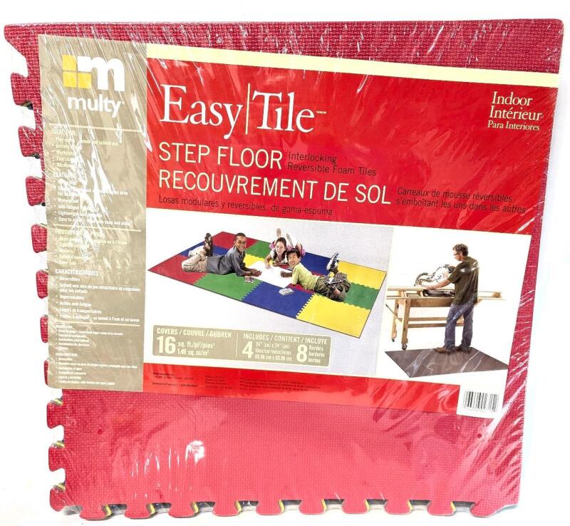New 4-Pack Multy EASY TILE Step Floor Interlocking Reversible Foam Tiles, Covers 16sq. ft. , 24" &times; 24" Each