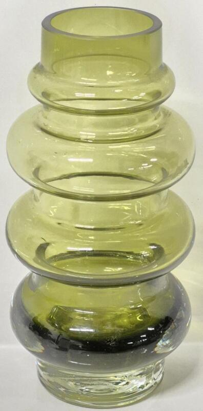 Stunning MCM Olive Green Riihimaen Style Glass Vase 8" Tall