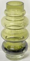 Stunning MCM Olive Green Riihimaen Style Glass Vase 8" Tall