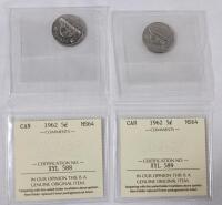 Two (2) 1962 Canadian 5 Cent Nickels . Both ICCS Graded MS-64
