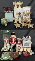Assorted Vintage to Modern Holiday: 2&times; PartyLite Stained Glass Poinsettia Peglites, AVON, Tin Stars, Angels, Stocking Hangers, Nutcracker, Snowmen + More, Up To 14" Tall