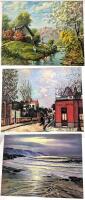 3 Vintage 16" &times; 20" Textured Prints on Board : "Italian View", "Vins et Liqueurs" by Maurice Utrillo &:"Evening Tide" by Maurice Meyer
