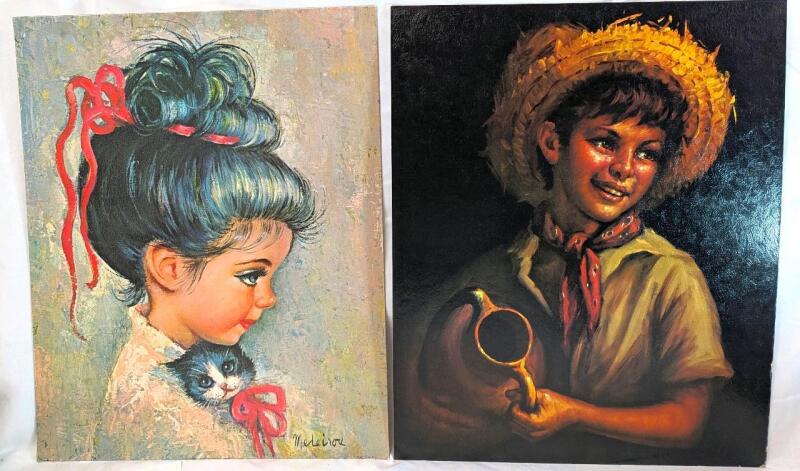 2 Vintage 16" &times; 20" Textured Prints on Board : "Sugar Bon" by Medeiros International Gallery Print & "Country Boy" by Tovine