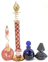 4 Vintage Mini Perfume Bottles: Dans La Nuit LALIQUE Cobalt Blue, Salvador Dali Nose+ Lips Bottle, Necker Handmade Israel & Egyptian Hand-Blown Perfume Bottle, Up To 7" Tall