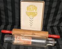 Great Vintage Kitchen Lot - Glass & Wooden Rolling Pins & Recipe Clippings Book