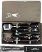 Vintage DENBY Stone And Steel 5-Piece Samarkand Arabesque Stainless Steel Flatware Up To 8.75" Long With Original Box