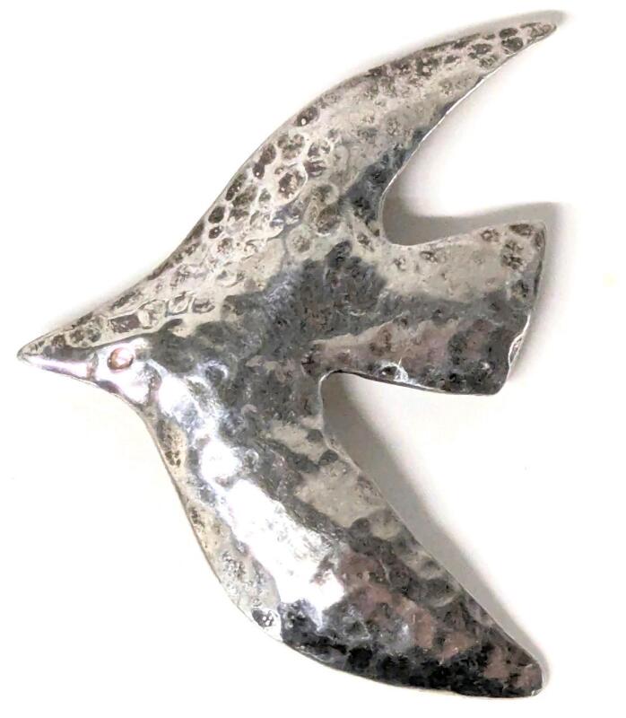 Vintage Sterling Silver Stamped 925 Hammered Flying Bird Brooch, 1.5" Long