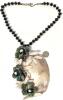 Huge Eye-Catching Mother of Pearl Shell Necklace Festooned With Freshwater & Abalone Flowers on Faceted Black Glass Beaded Chain, Shell 5" Long, Chain 16" With Hook Clasp - 3