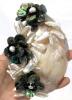 Huge Eye-Catching Mother of Pearl Shell Necklace Festooned With Freshwater & Abalone Flowers on Faceted Black Glass Beaded Chain, Shell 5" Long, Chain 16" With Hook Clasp - 4