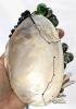 Huge Eye-Catching Mother of Pearl Shell Necklace Festooned With Freshwater & Abalone Flowers on Faceted Black Glass Beaded Chain, Shell 5" Long, Chain 16" With Hook Clasp - 5