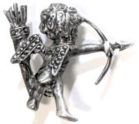 Adorable Vintage Sterling Silver Stamped 925 Marcasite Cupid Cherub With Bow And Arrows Brooch, 1" Long