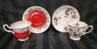 Two (2) Royal Albert Cup & Saucer Sets . " Violets for Love " & " Regal Series " . All 4pcs. Ring True .