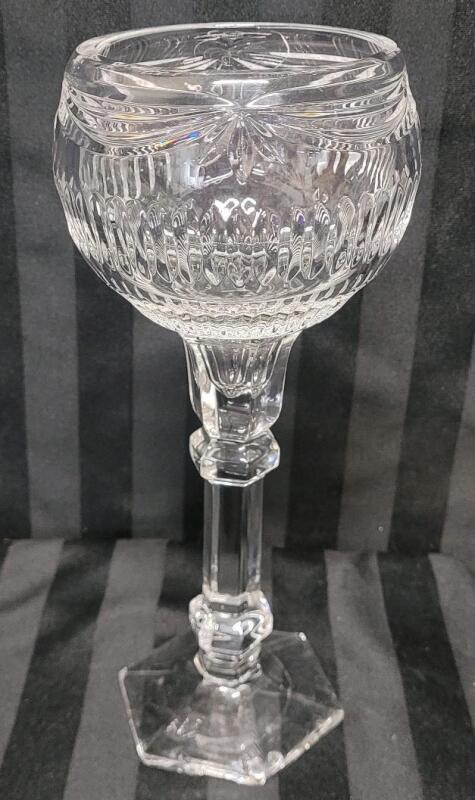 Vintage Cut Crystal Glass Taper Candle Holder , Made in Poland . Measures 10.5" tall