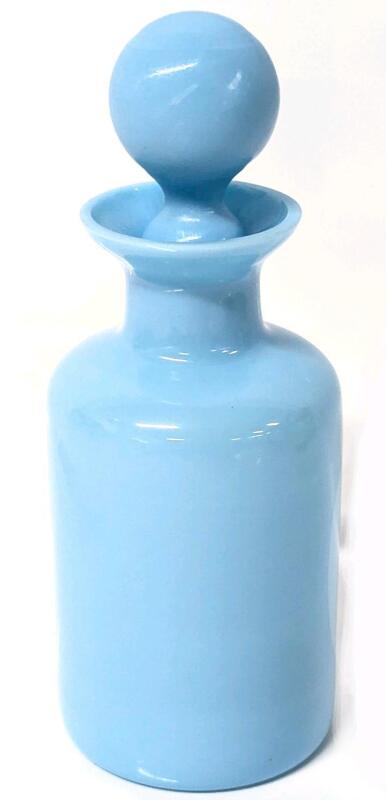 Early 20th Century French Portieux Vallerysthal Aqua Blue Glass Perfume Decanter, 6.75" Tall, No Chips or Cracks