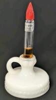 Rare Vintage Lander Apple Blossom Ladies Perfume in Novelty Milk Glass Candle-Style Holder, With The "Flame" As The Perfume Cap! 5" Tall, No Chips or Cracks