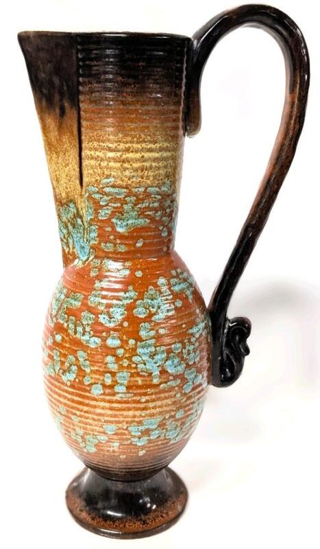 Vintage MCM Unsigned West Germany Lava Glaze Pitcher Vase 4020, 12" Tall, No Chips or Cracks