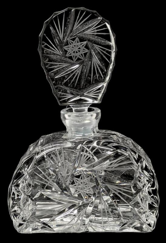 Vintage Pinwheel Crystal Perfume Bottle With Stopper, 6.2" Tall, No Stains, Chips or Cracks